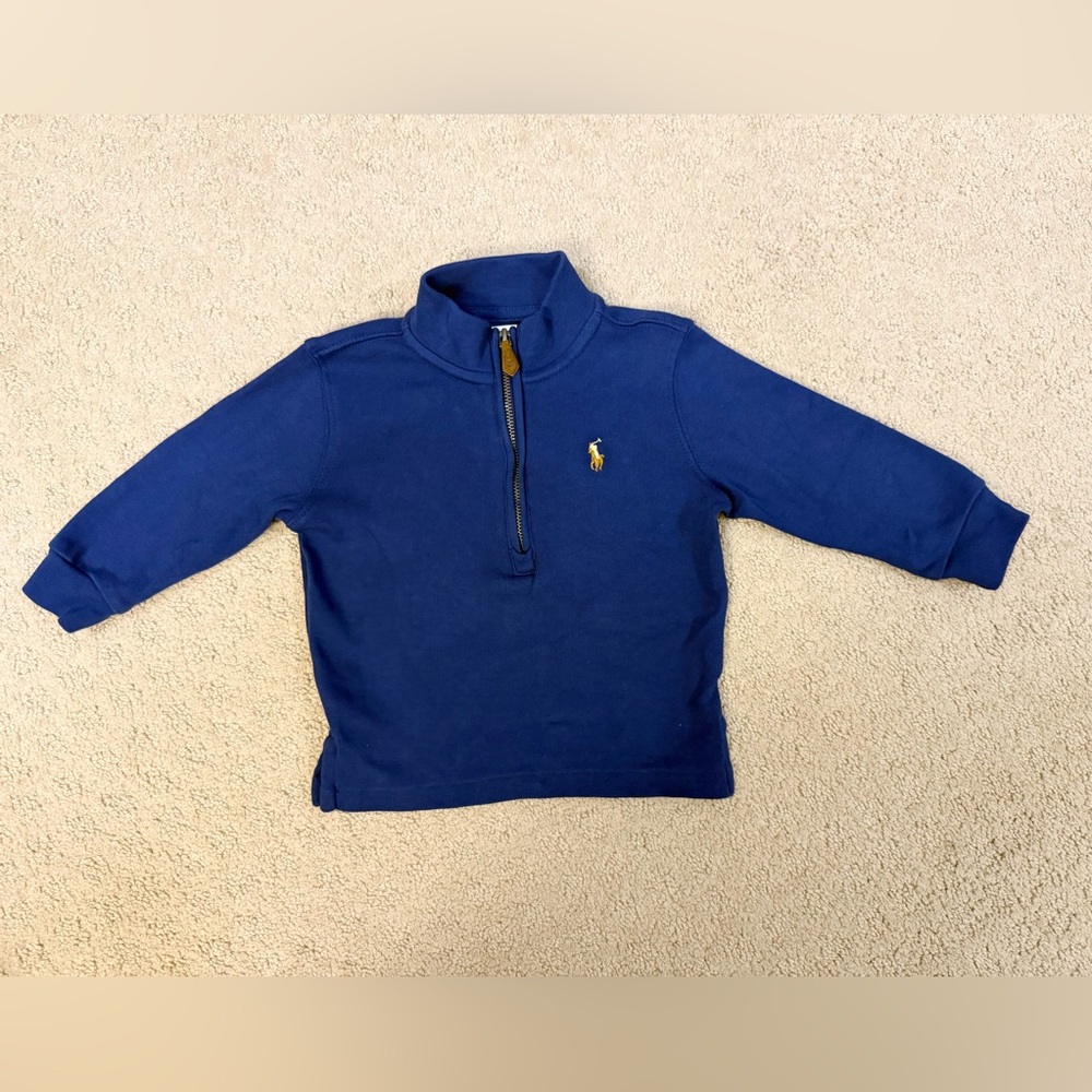 Ralph Lauren Baby Quarter Half Zip Pullover 18M Blue Pony Logo Sweatshirt Boys
